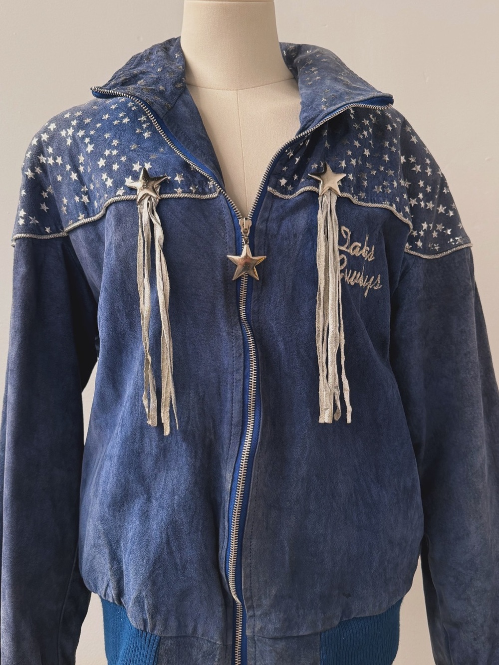 Vintage NFL Spirit by Cliff Engle Dallas Cowboys Leather Jacket Tassels size L - Picture 2 of 9